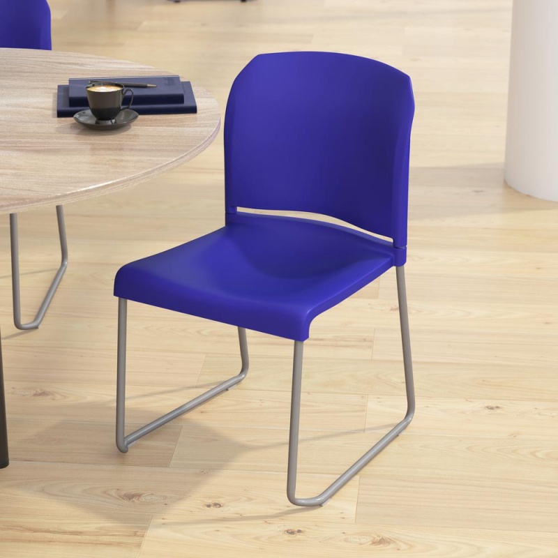 Hercules Series 880 Lb. Capacity Blue Full Back Contoured Stack Chair With Gray Powder Coated Sled Base