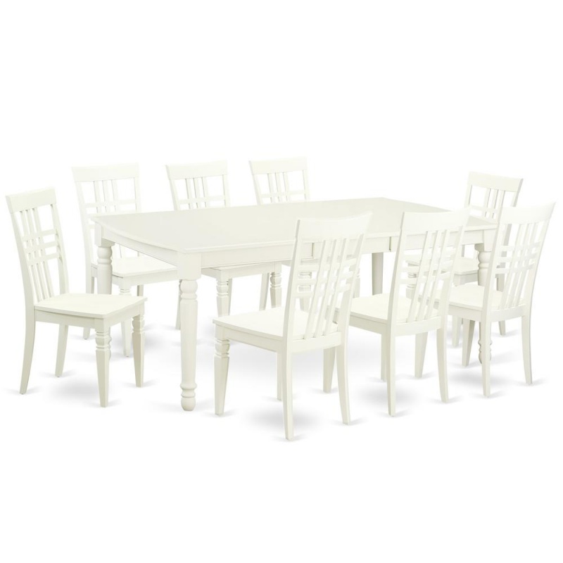 5 Pc Kitchen Tables And Chair Set With A Dining Table And 8 Kitchen Chairs In Linen White