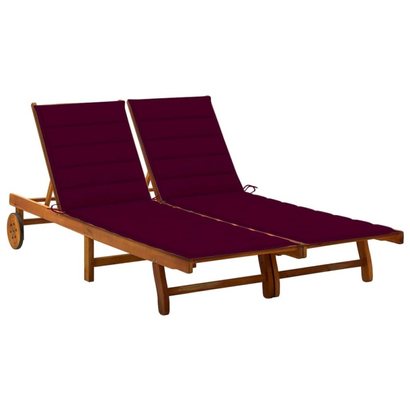 Wine Red Solid Acacia Wood Sunlounger
