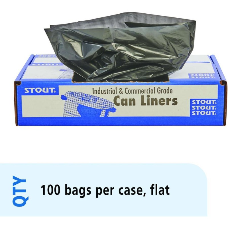 Stout Recycled Content Trash Bags - 33 Gal/55 Lb Capacity - 33" Width X 40" Length - 1.30 Mil (33 Micron) Thickness - Brown - Plastic, Resin - 100/Carton - Home, Office, Industrial - Recycled