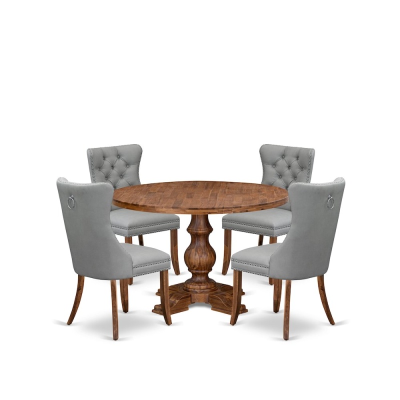 5-Piece Dining Set with Wood Table and 4 Light Gray Upholstered Chairs