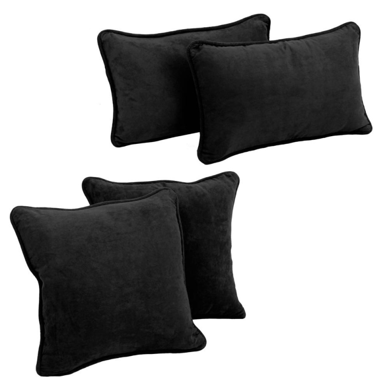 Double-Corded Solid Microsuede Throw Pillows With Inserts (Set Of 4) 9819-Cd-S4-Ms-Bk