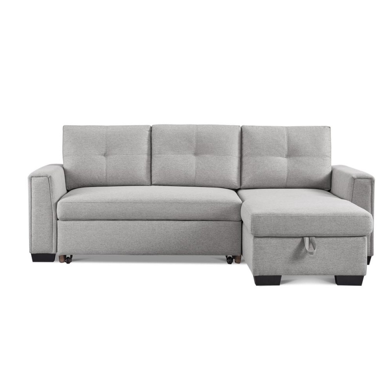 Tufted Sectional Chaise Sofa Sleeper With Storage In Light Grey