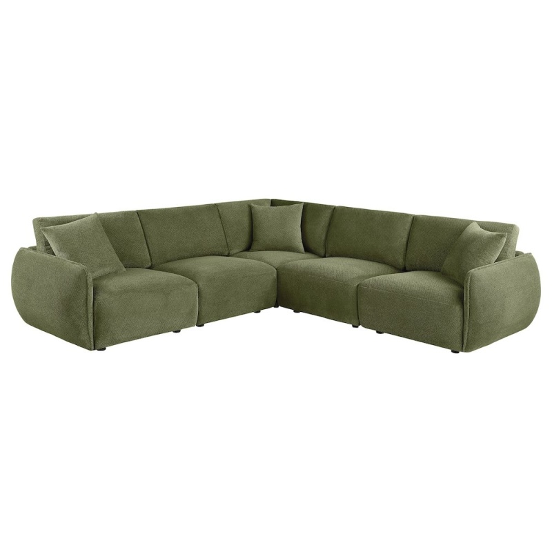 Elysia 5-Piece Chenille Upholstered Modular Sectional Sofa Green