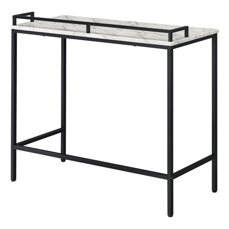 Brighton Console Table With Faux White Marble Top And Black Metal Frame