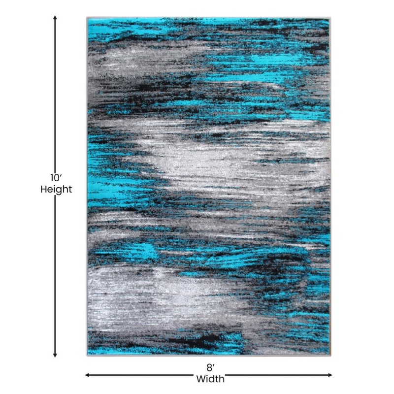 Rylan Collection 8' X 10' Turquoise Scraped Design Area Rug - Olefin Rug With Jute Backing - Living Room, Bedroom, Entryway
