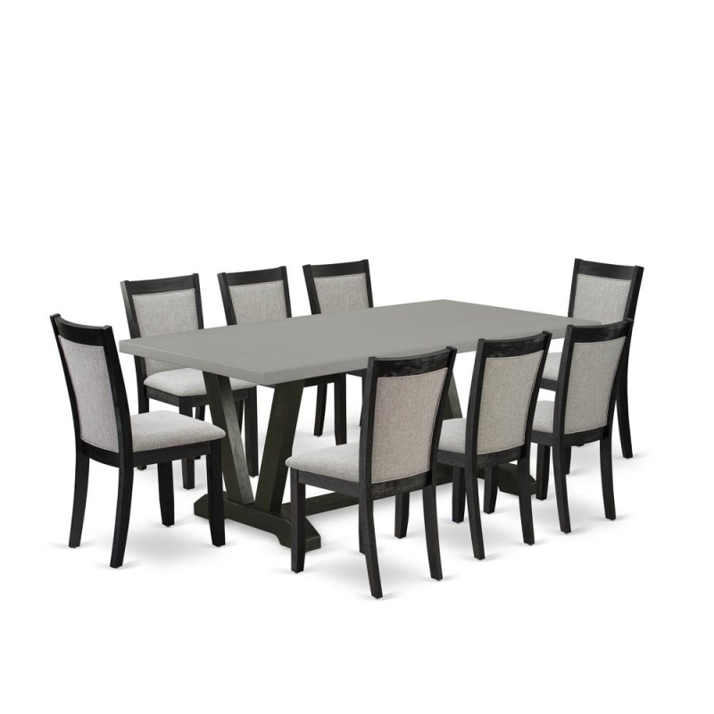 9 Piece Modern Dining Set with Cement Top Table