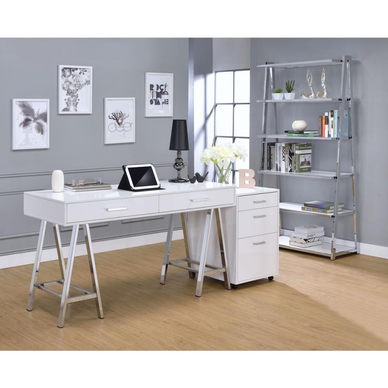 Coleen Desk, White High Gloss & Chrome