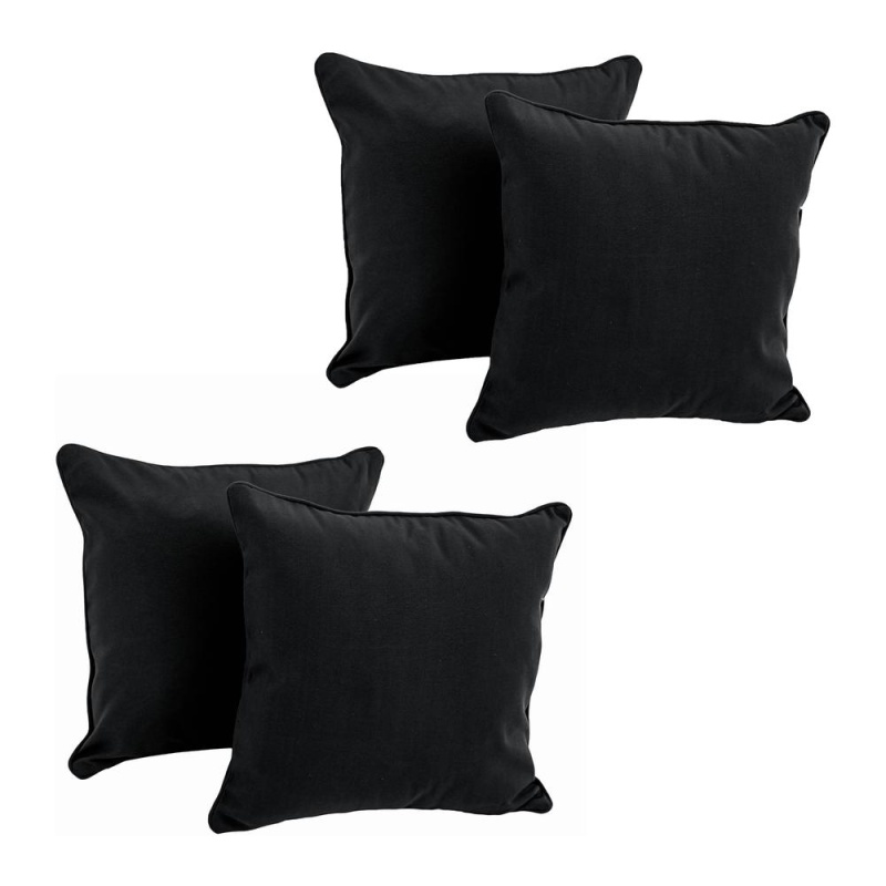 18-Inch Double-Corded Solid Twill Square Throw Pillows With Inserts (Set Of 4) 9810-Cd-S4-Tw-Bk