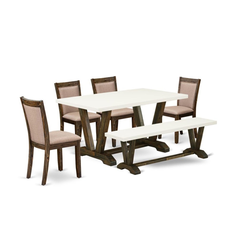 6 Piece Dining Set with Bench and 4 Chairs