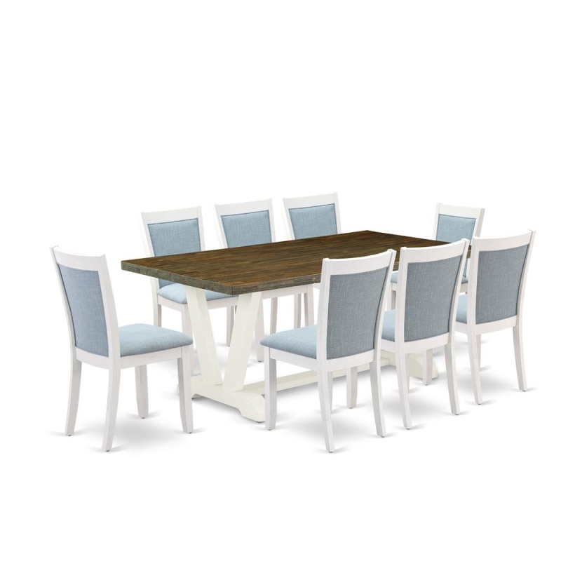East West Furniture 9-Pc Dining Table Set with 8 Baby Blue Chairs