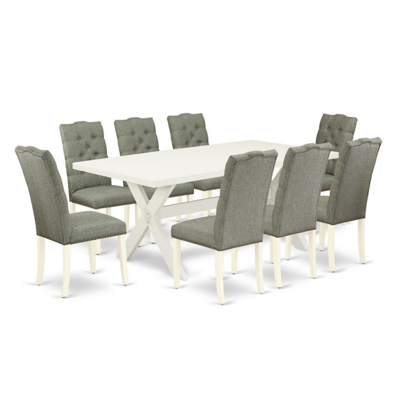 East West Furniture X027el207-9 - 9-Piece Kitchen Table Set - 8 Padded Parson Chairs And A Rectangular Table Solid Wood Frame