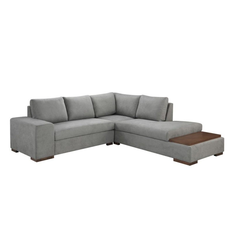 Amira Gray Fabric Reversible Sectional Sofa With Ottoman And Pillows