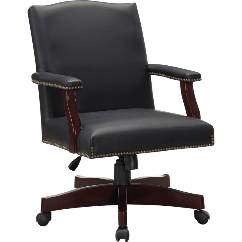 Lorell Traditional Executive Bonded Leather Chair - Black Bonded Leather Seat - Black Bonded Leather Back - Mid Back - 5-Star Base - 1 Each
