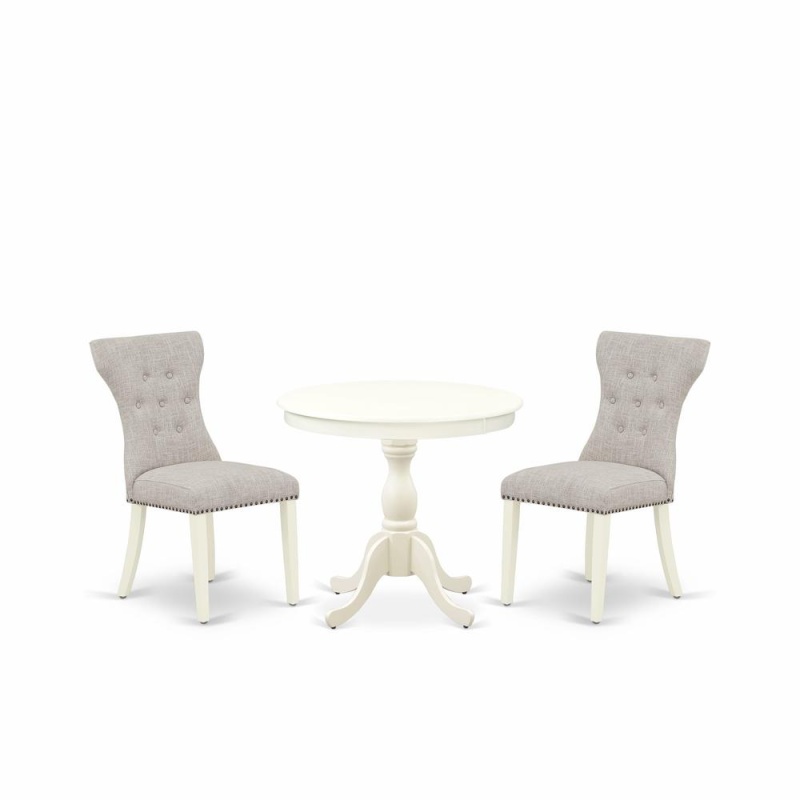 Amga3-Lwh-35 3 Pc Wood Dining Table Set - 1 Dining Table And 2 Doeskin Upholstered Chairs - Linen White Finish
