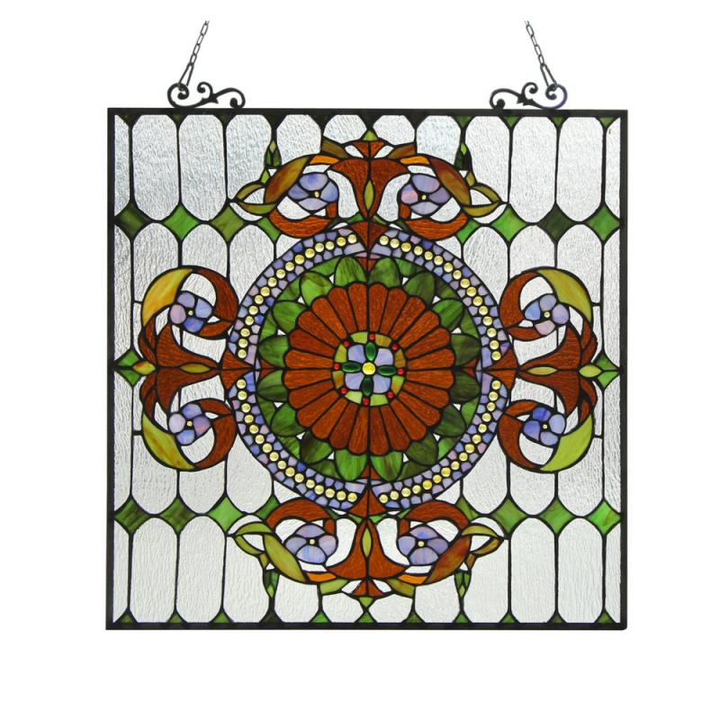 Tiffany-Glass Victorian Window Panel 25X25