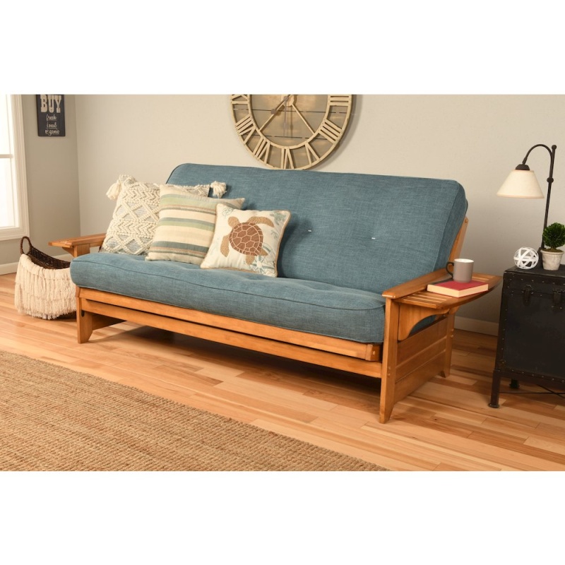 Phoenix Frame-Butternut Finish-Linen Aqua Mattress