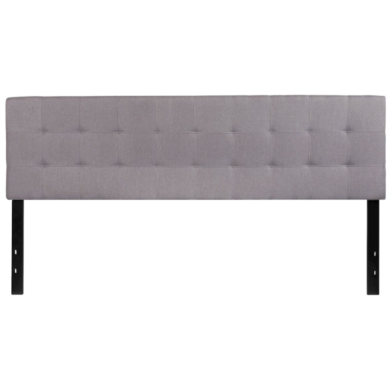 Tufted Upholstered King Size Headboard In Light Gray Fabric
