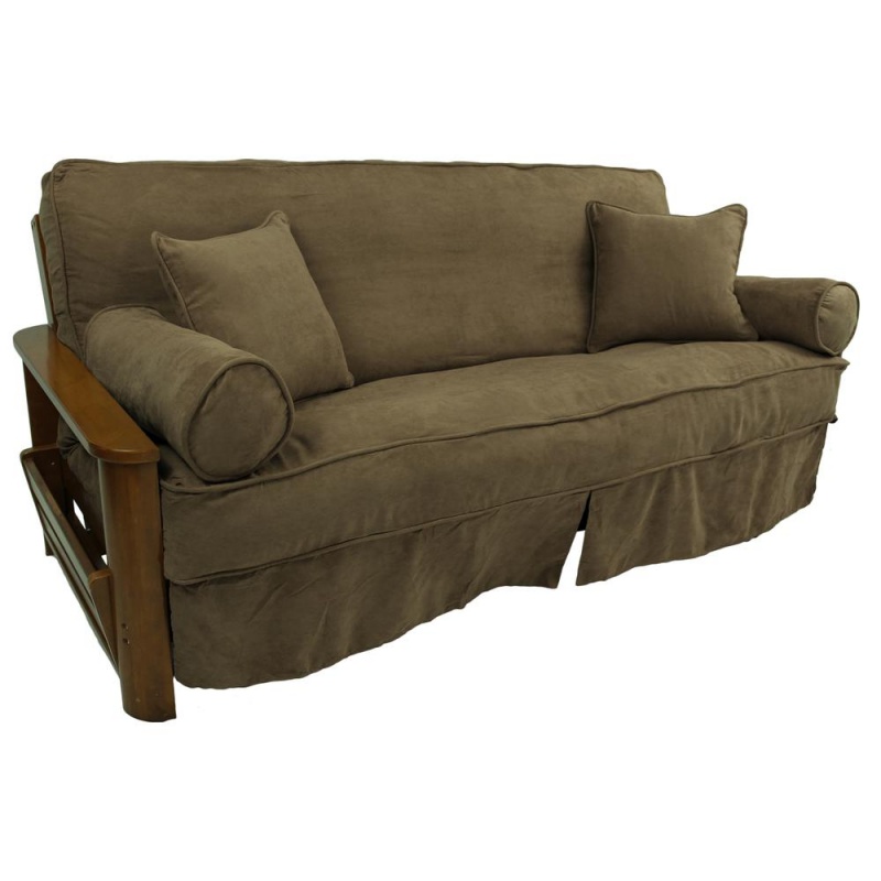 Solid Microsuede Double Corded 8 To 9-Inch Full Futon Slipcover Set With Four Throw Pillows (Set Of 5)
