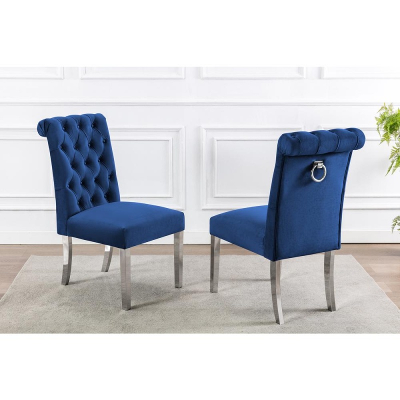 Tufted Velvet Upholstered Side Chairs, 4 Colors To Choose (Set Of 2) - Navy 536