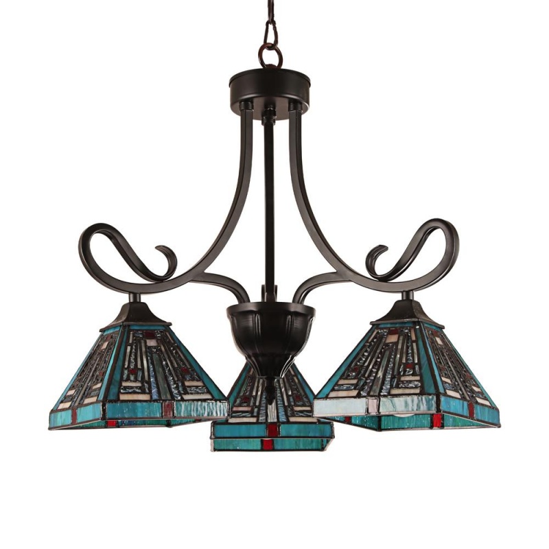 Chloe Lighting Innes Mission Tiffany-Style Blackish Bronze 3 Light Mini Chandelier 22" Wide