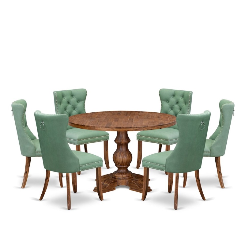 7-Pc Dining Set with Modern Dining Table and 6 Willow Green Chairs
