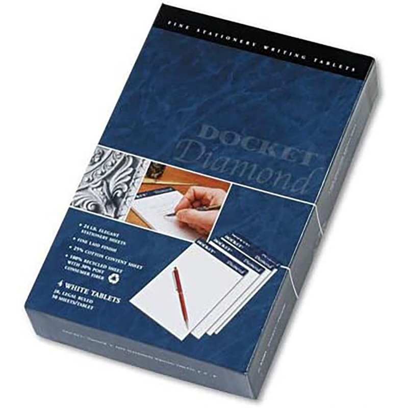 Tops Docket Diamond Writing Tablet - Jr.Legal - 50 Sheets - Double Stitched - 24 Lb Basis Weight - Jr.Legal - 5" X 8" - 8" X 5" - White Paper - Perforated, Rigid, Acid-Free - 4 / Box