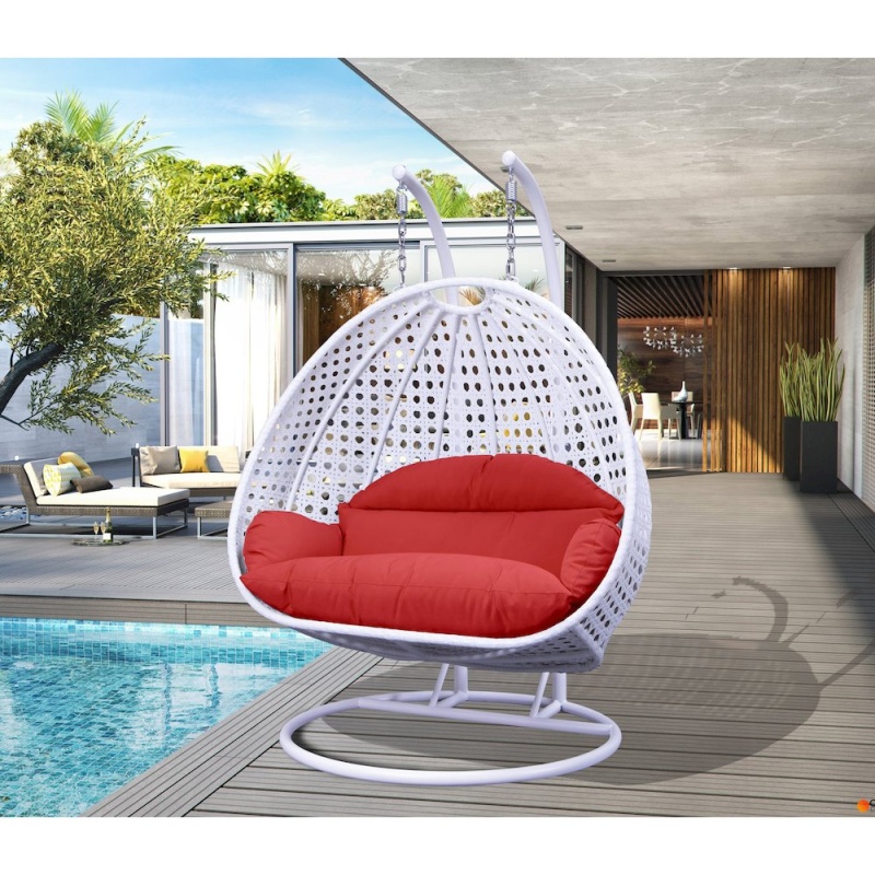 White Wicker Hanging 2 Person Egg Swing Chair