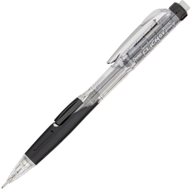 Pentel Twist-Erase Click 0.9Mm Mechanical Pencil - #2, Hb Lead - 0.9 Mm Lead Diameter - Refillable - Black Lead - Black Barrel - 12 / Box