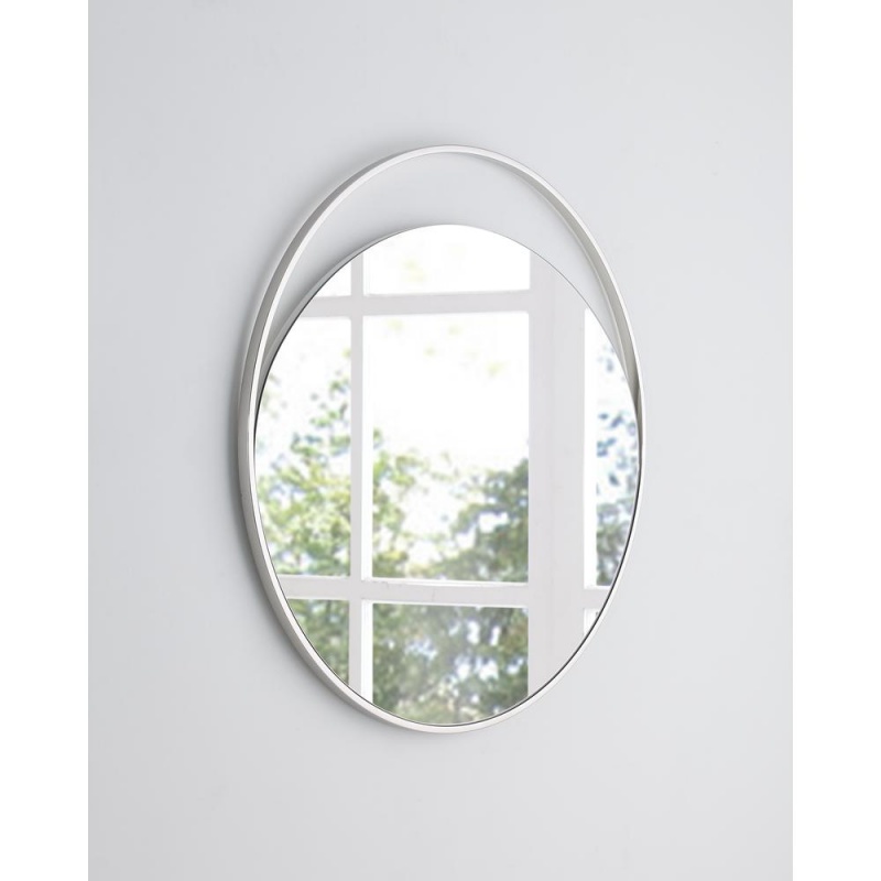 Ariel Large Round Mirror In Matte White. Polished Stainless Steel Frame