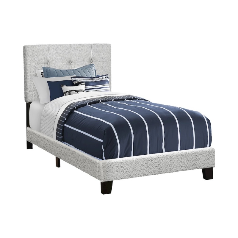 Twin Upholstered Bed in Light Grey Boucle