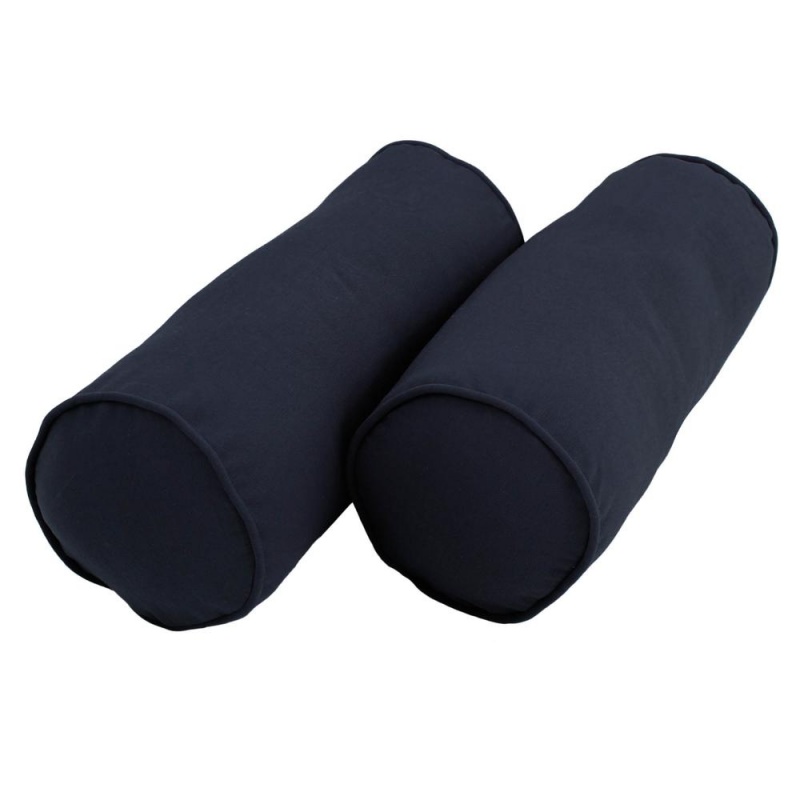 20-Inch by 8-Inch Navy Twill Bolster Pillows with Inserts (Set of 2)