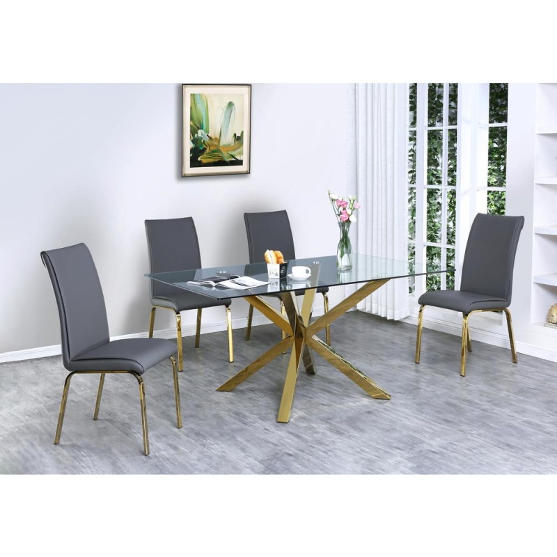 Gray 5-Piece Dining Set with Glass Top Table
