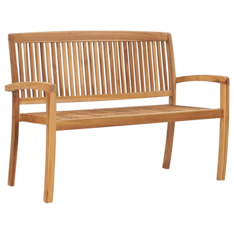 Vidaxl Stacking Garden Bench With Cushion 50.6" Solid Teak Wood 3302