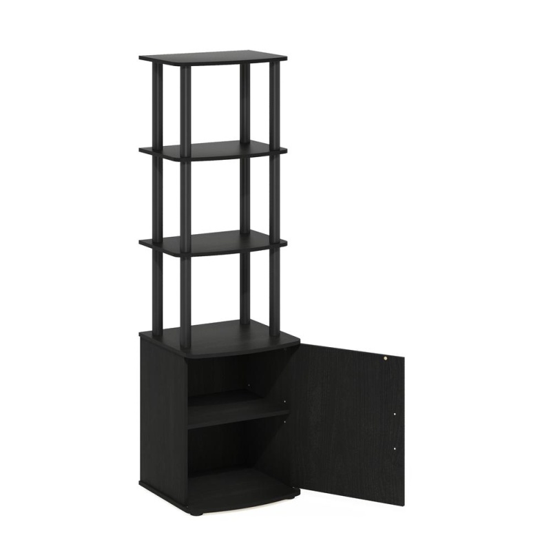 Furinno Turn-N-Tube 3-Tier Tall Tv Entertainment Side Table Display Rack With Storage Cabinet, Blackwood/Black