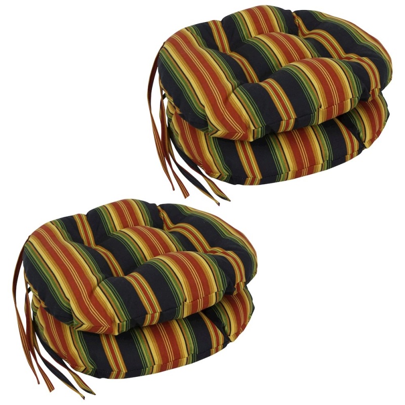 16-Inch Spun Polyester Patterned Outdoor Round Tufted Chair Cushions (Set of 4)