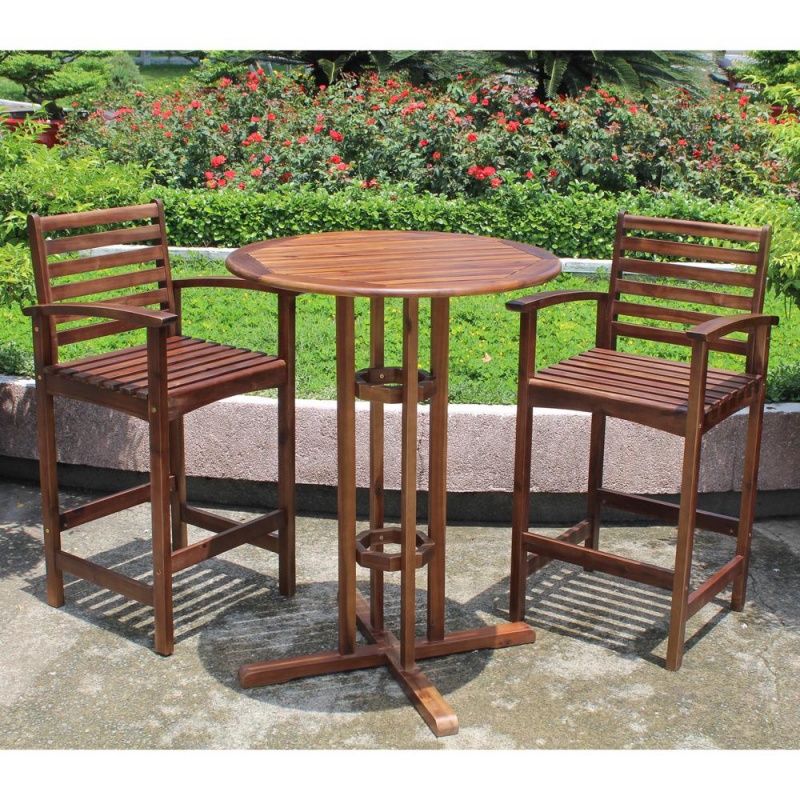 Highland Bar Height Set Of Three Bistro Set, Stain