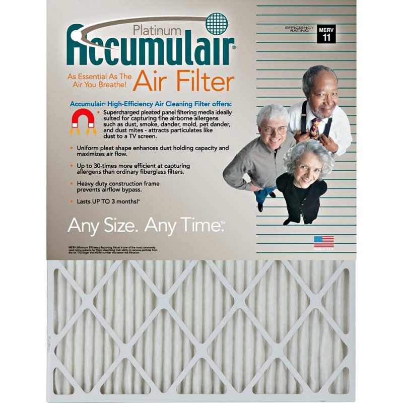Accumulair Platinum Air Filter - For Air Conditioner, Furnace - Remove Mold Spores, Removes Mildew, Remove Bacteria, Remove Micro Organisms, Remove Allergens, Remove Dust, Remove Smoke, Remove Pet Dan