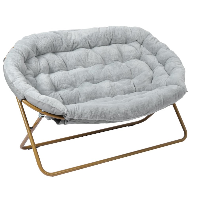 Contemporary Double Saucer Chair, Gray Fabric/Soft Gold Frame