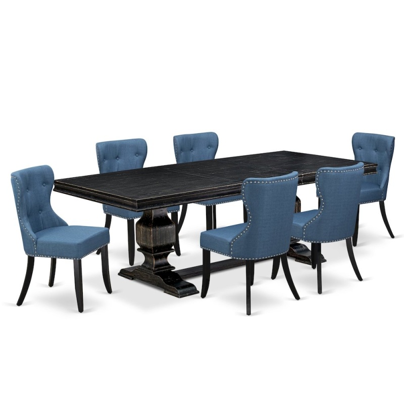 7 Piece Modern Dining Set of a Mid Century Table and 6 Parson Chairs