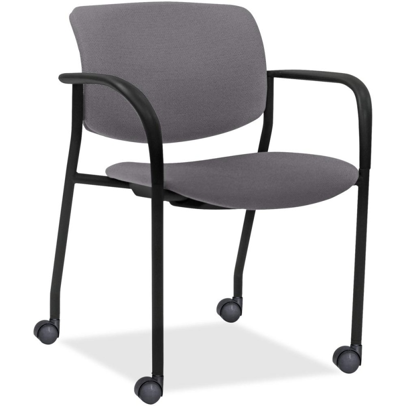 Lorell Stack Chairs With Plastic Back & Vinyl Seat - Ash Foam, Vinyl Seat - Black Plastic Back - Powder Coated, Black Tubular Steel Frame - Four-Legged Base - 2 / Carton