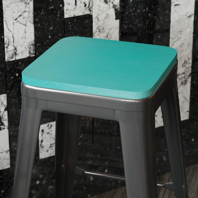 Perry Set Of 4 Poly Resin Wood Seat With Rounded Edges For Colorful Metal Chairs And Stools In Mint