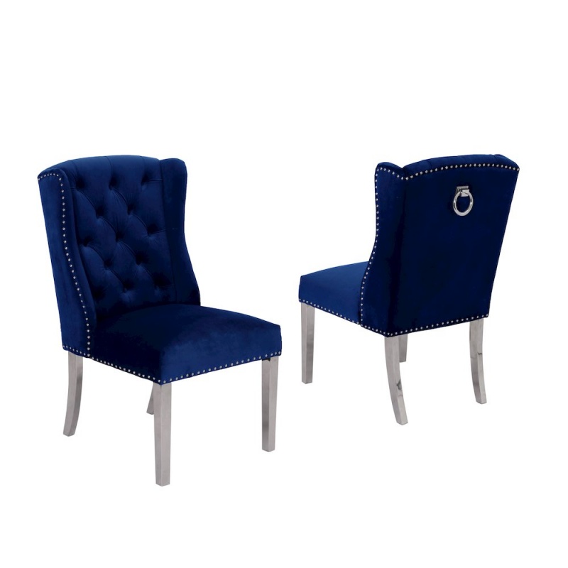 Tufted Velvet Upholstered Side Chairs, 4 Colors To Choose (Set Of 2) - Navy 611