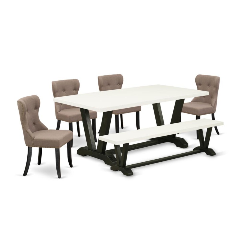 6-Piece Kitchen Dining Table Set with Bench