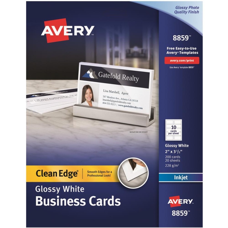 Avery® Clean Edge Inkjet Business Card - White - 110 Brightness - 2" X 3 1/2" - Glossy - 200 / Pack - Rounded Corner