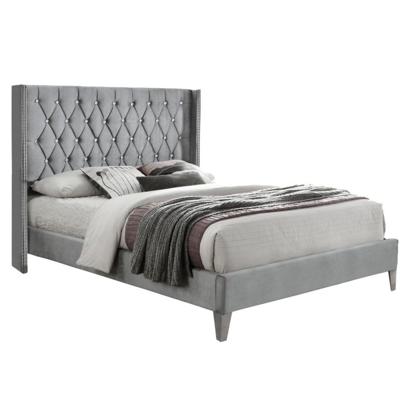 Better Home Products Alexa Velvet Upholstered Queen Platform Bed In Gray