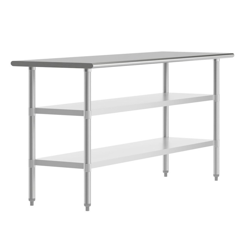 24X72 Portable Prep And Work Table With Top Shelf and 2 Adjustable Undershelves