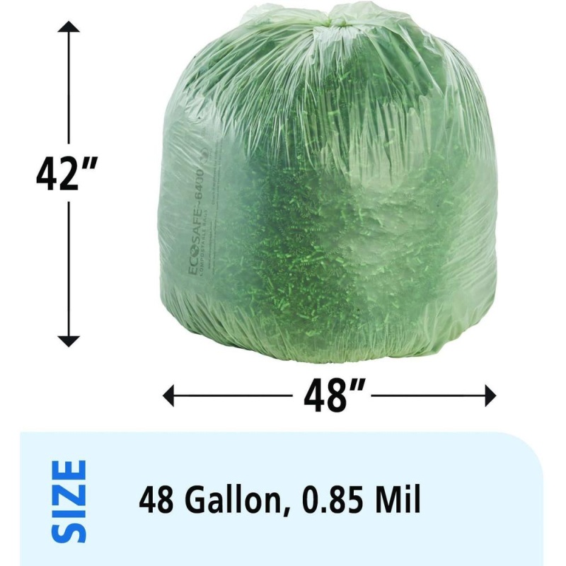 Stout Ecosafe Trash Bags - 48 Gal Capacity - 42" Width X 48" Length - 0.85 Mil (22 Micron) Thickness - Green - Plastic - 40/Carton