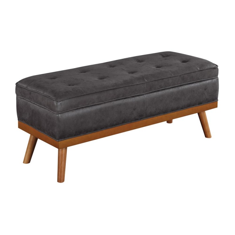 Katheryn Storage Bench In Charcoal Faux Leather , Kat-P43