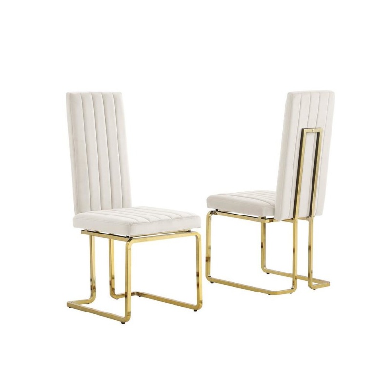 Cream Velvet Chairs With Gold Color Base (Set Of 2)